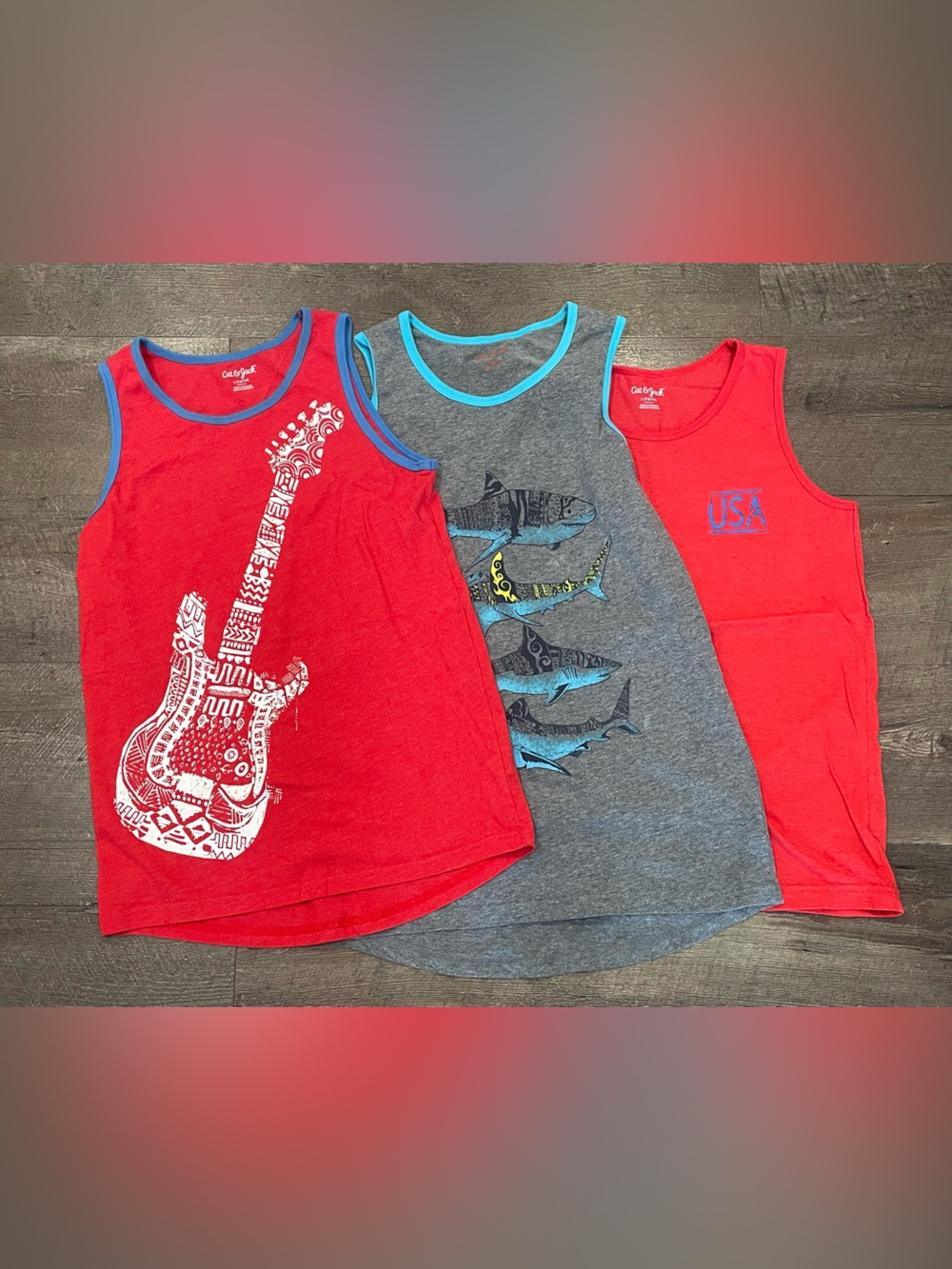 Cat & Jack Boys’ Bundle of Red and Gray Graphic Tank Tops Size L and XL